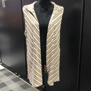 Links Knit Hooded Long length vest,hip pockets, snow cap brown
